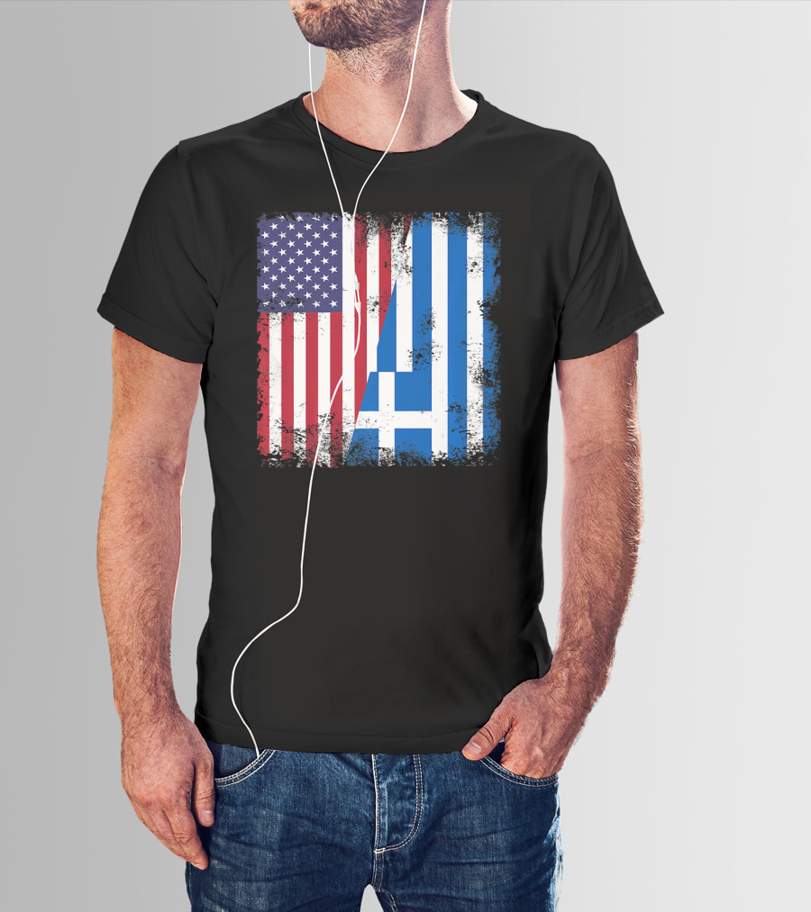 Half Greek Flag Vintage Greece U.S. Split Distressed American Greek Flags T-Shirt