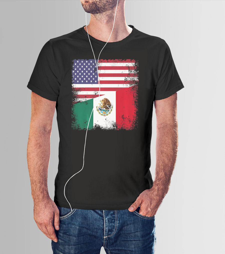 Half Mexican Flag Vintage Mexico U.S. American Flag Dual Heritage T-Shirt
