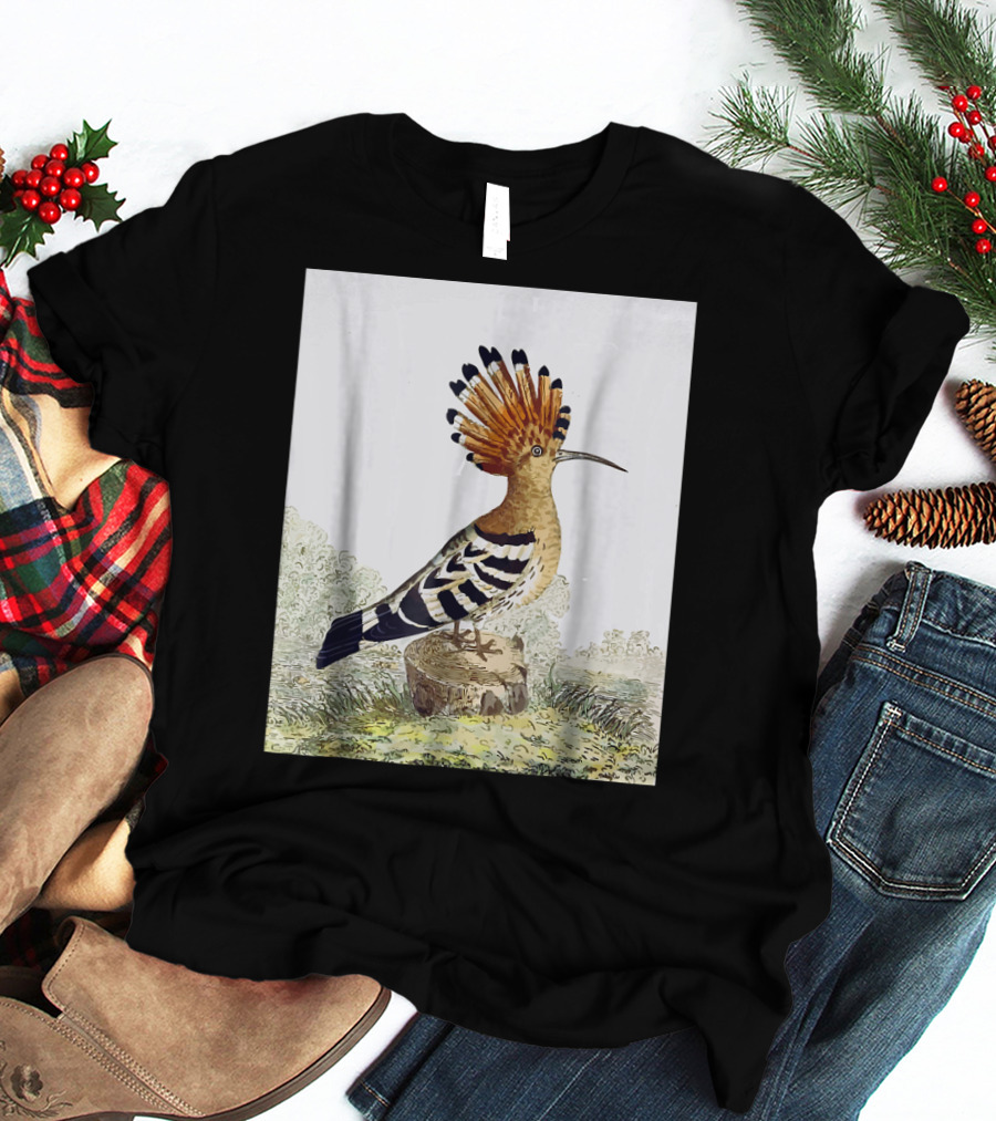 Hoopoe Bird Watercolor On Log Scenic Background T-Shirt