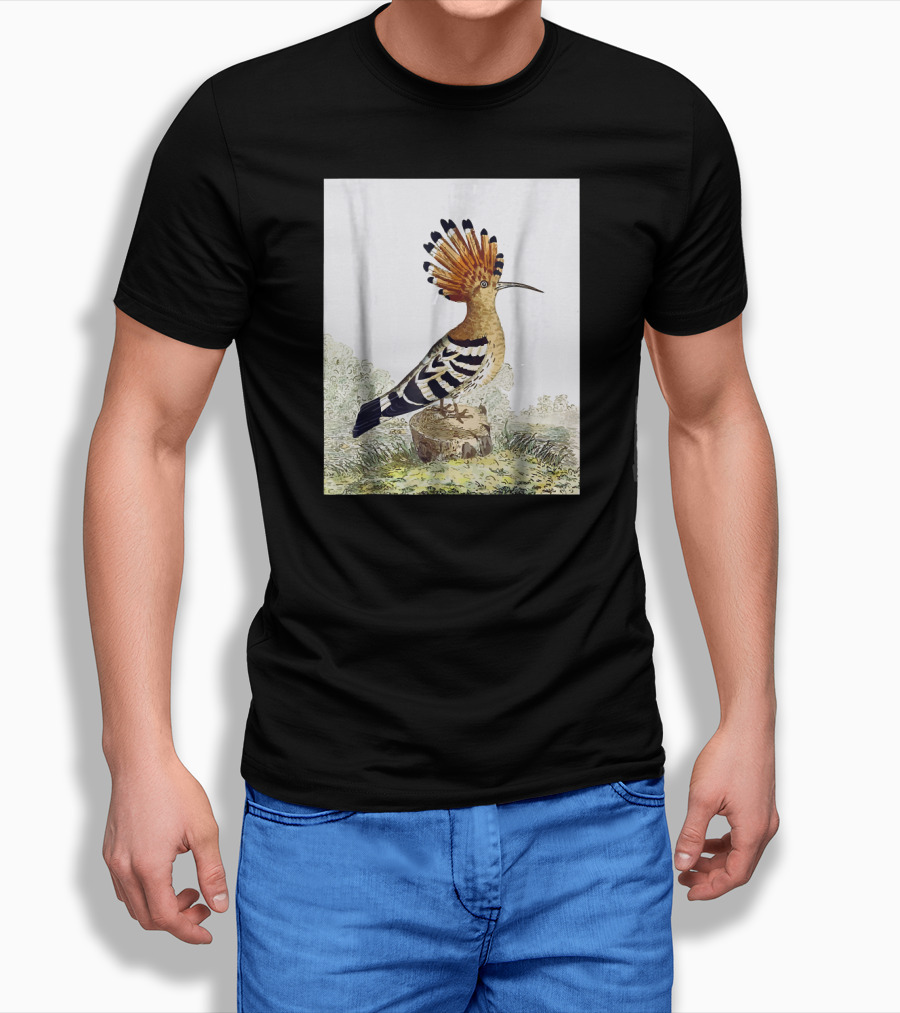 Hoopoe Bird Watercolor On Log Scenic Background T-Shirt