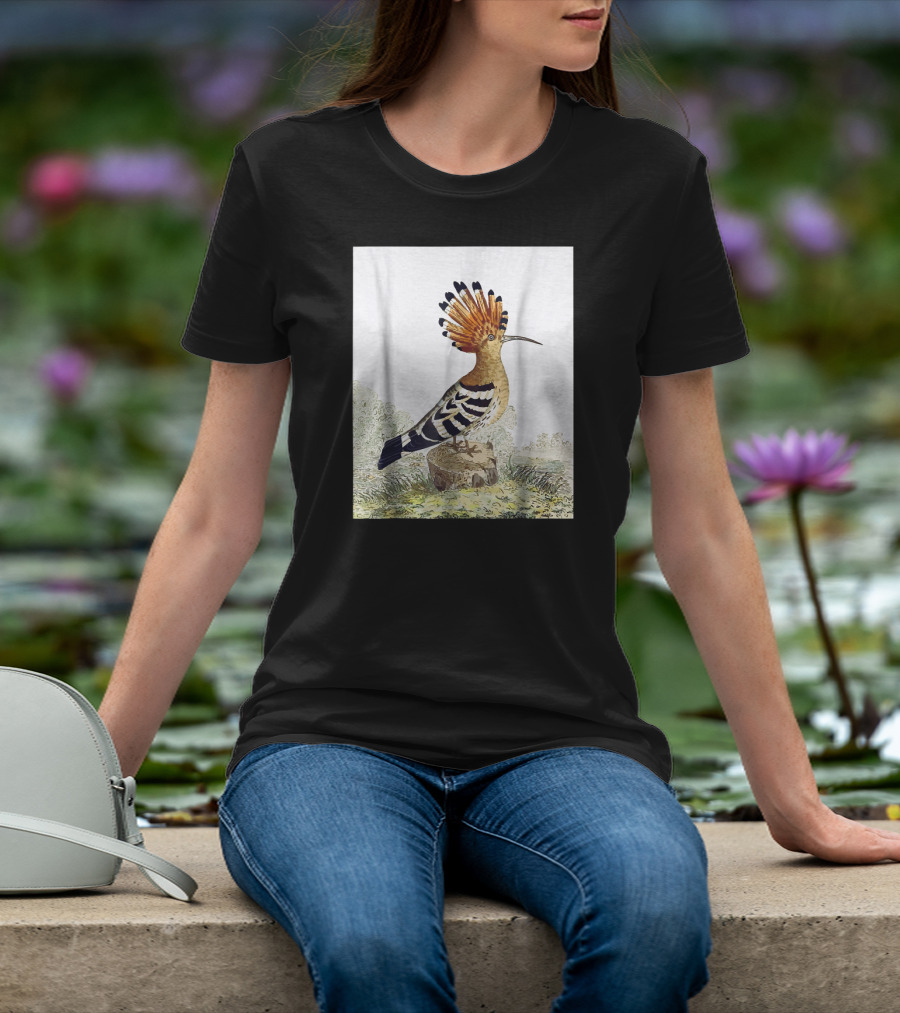 Hoopoe Bird Watercolor On Log Scenic Background T-Shirt