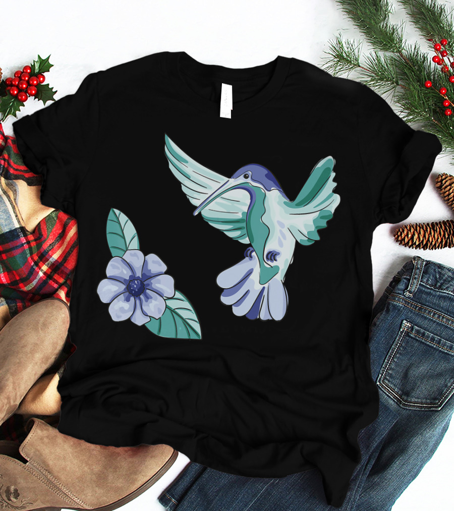 Humming Bird Flower Watercolor Aquarell Co T-Shirt