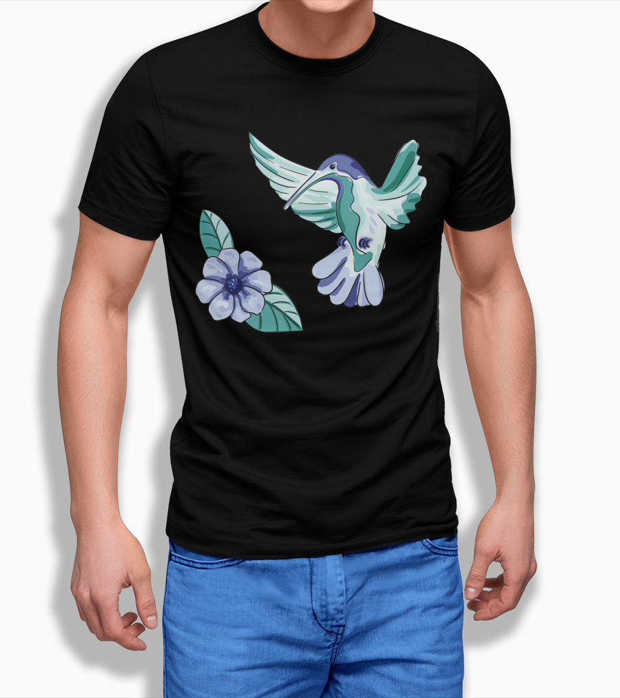 Humming Bird Flower Watercolor Aquarell Co T-Shirt