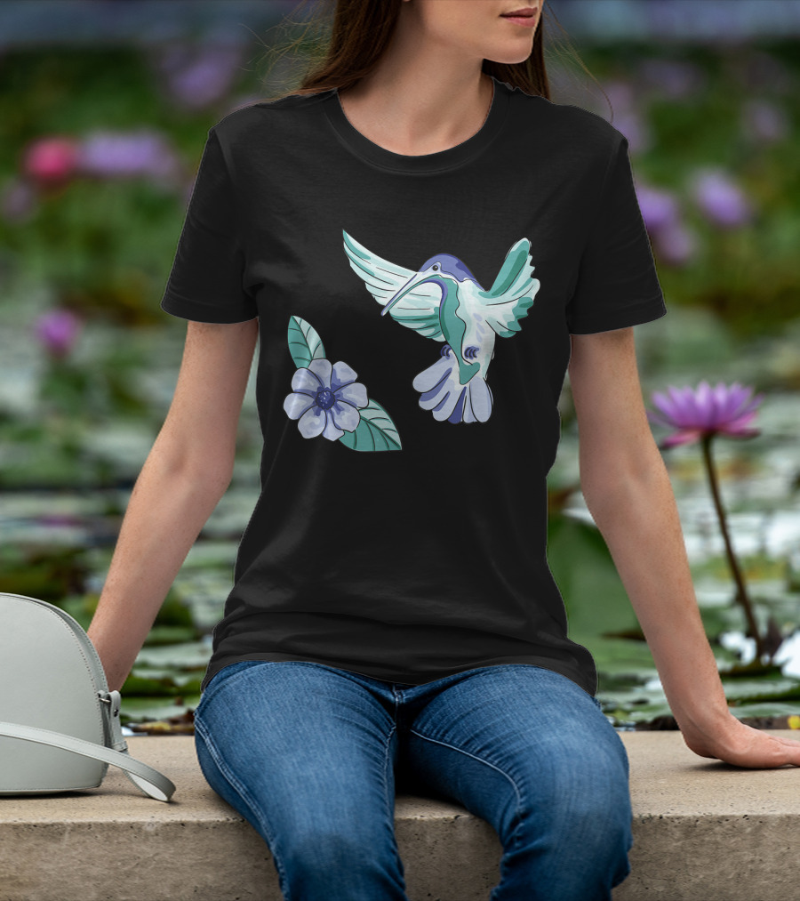 Humming Bird Flower Watercolor Aquarell Co T-Shirt