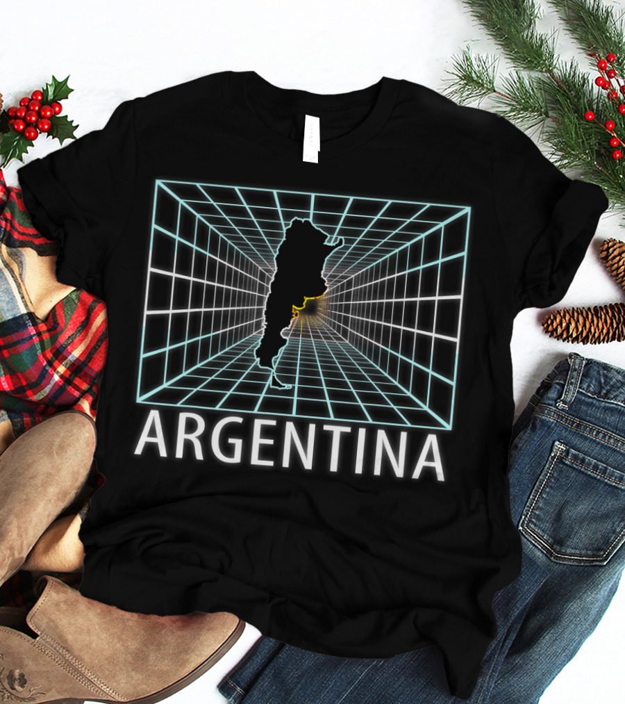 Argentina Map With Retro Grid Background T-Shirt