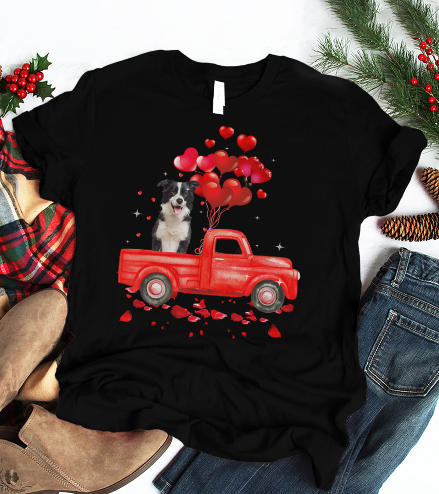 Australian Shepherd Valentine Hearts Red Truck Dog T-Shirt
