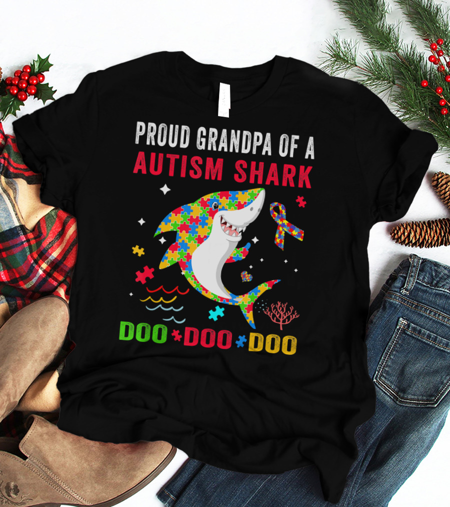 Proud Grandpa Of A Autism Shark Doo Doo Doo T-Shirt