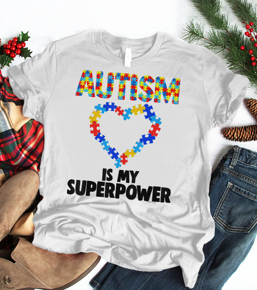 Autism Is My Superpower Puzzle Heart Kids Autism T-Shirt