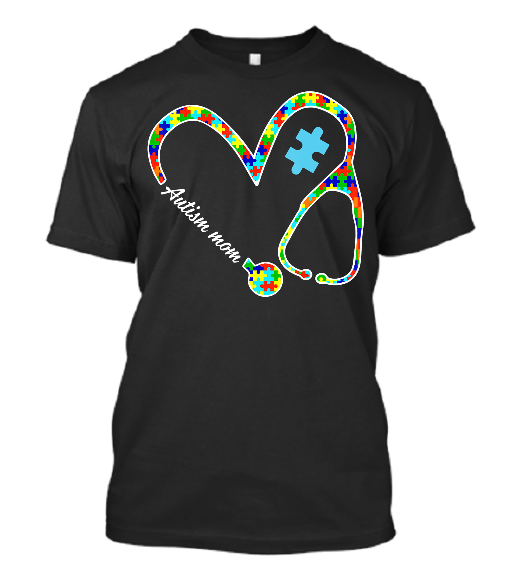 Autism Mom Puzzle Heart Stethoscope Nurse T-Shirt