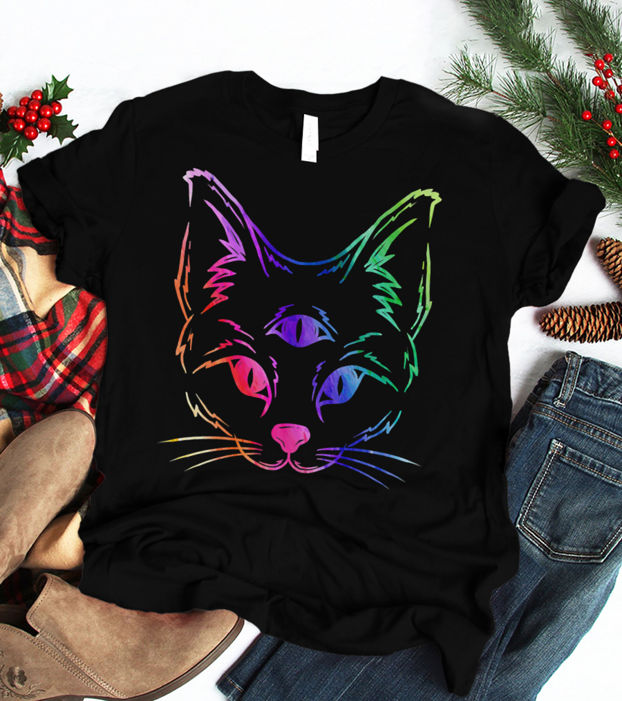 Awakened Cat Third Eye Rainbow Psychedelic Aesthetic T-Shirt