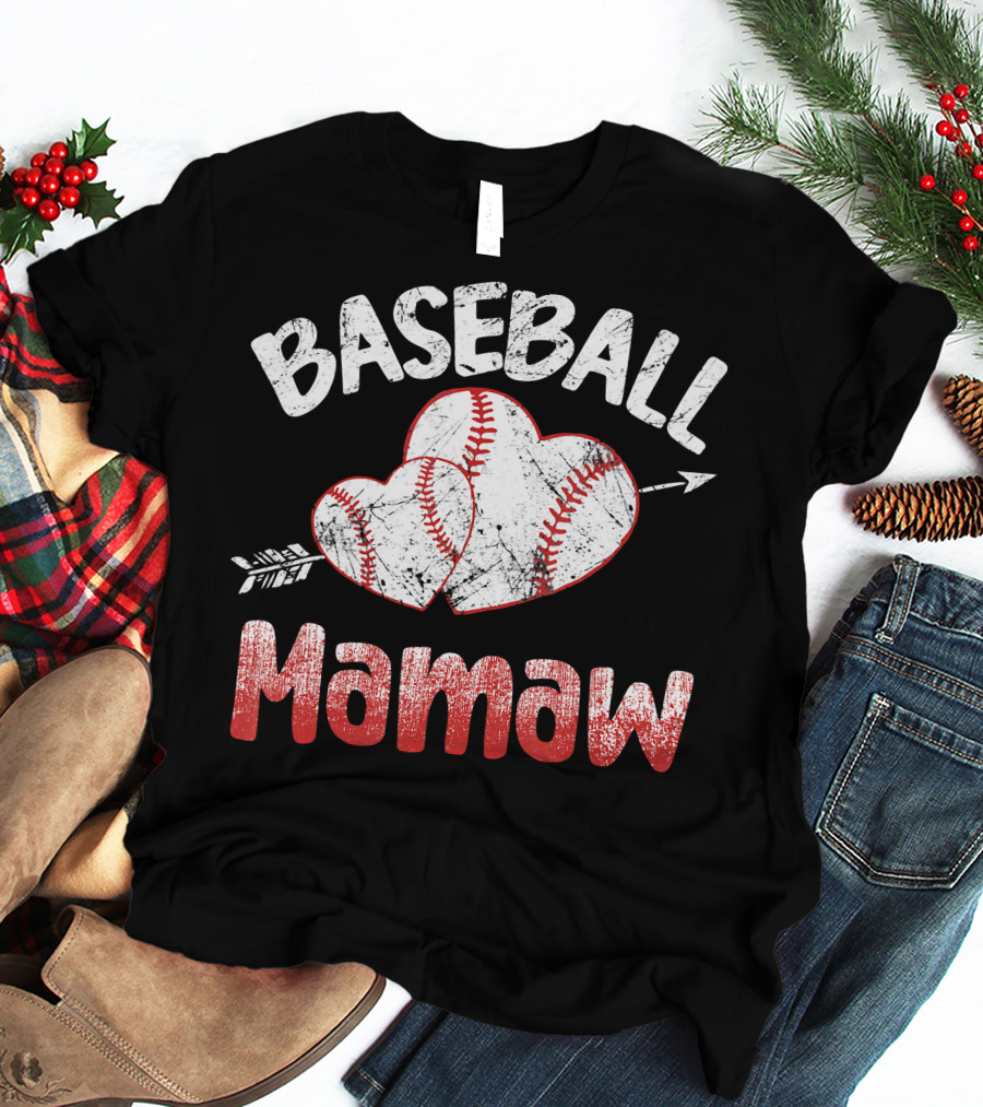 Baseball Mamaw Heart Arrow Baseball Stitching T-Shirt