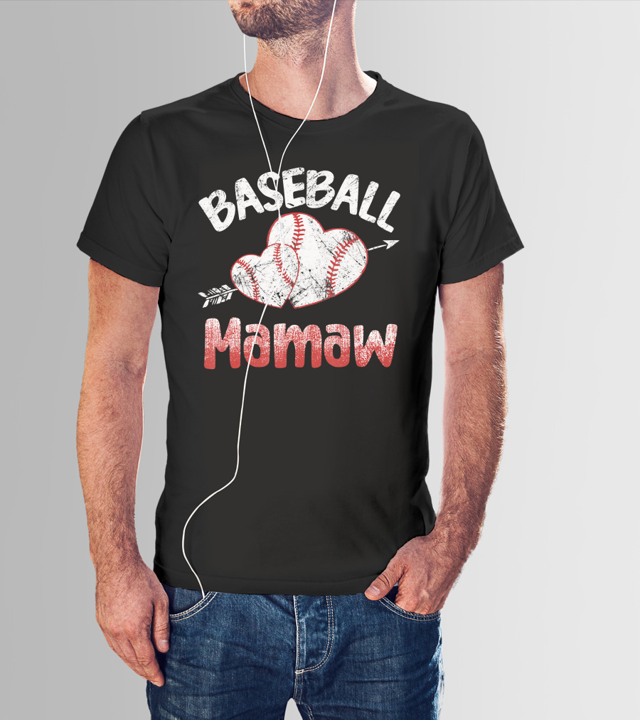 Baseball Mamaw Heart Arrow Baseball Stitching T-Shirt