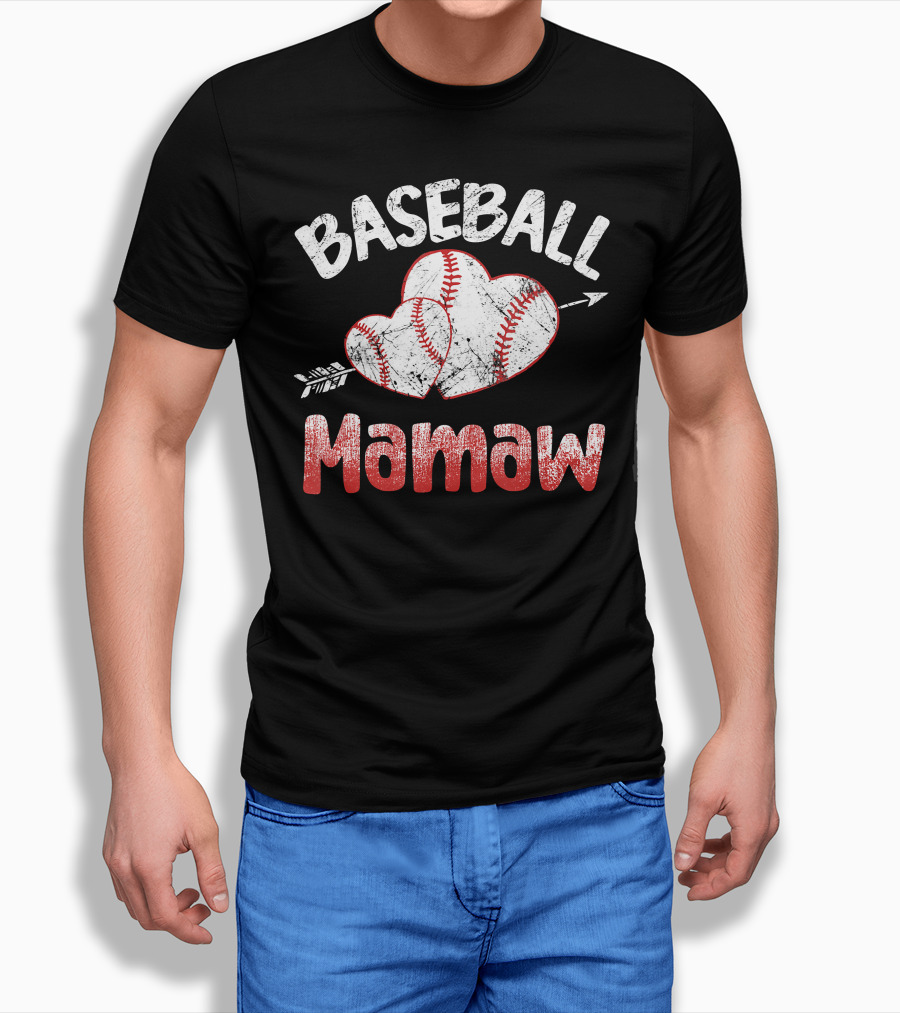 Baseball Mamaw Heart Arrow Baseball Stitching T-Shirt