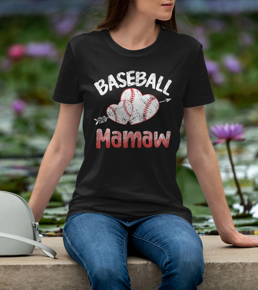 Baseball Mamaw Heart Arrow Baseball Stitching T-Shirt