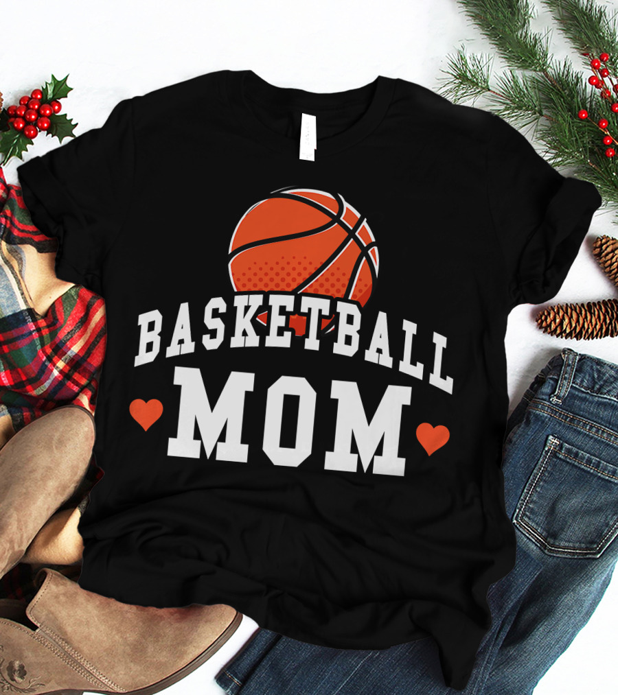 Basketball Mom Women's Shirt With Hearts And Basketball T-Shirt