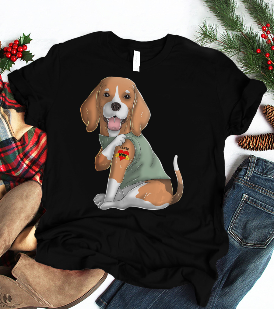 Beagle I Love Mom Tattoo On Dog's Arm T-Shirt