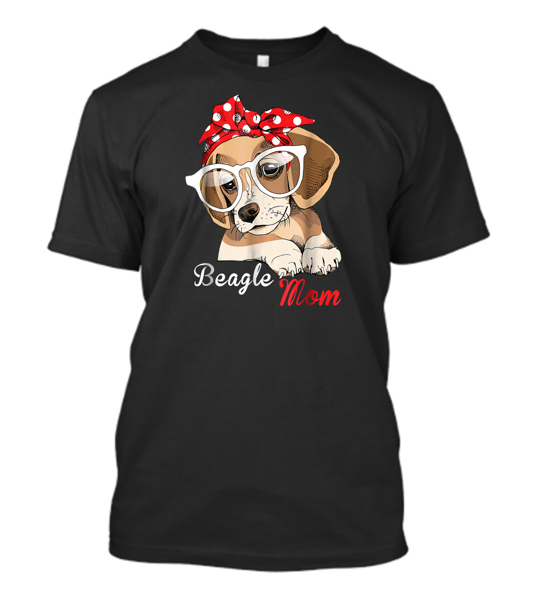 Beagle Mom Cute Beagle Dog With Glasses And Red Polka Dot Bow T-Shirt