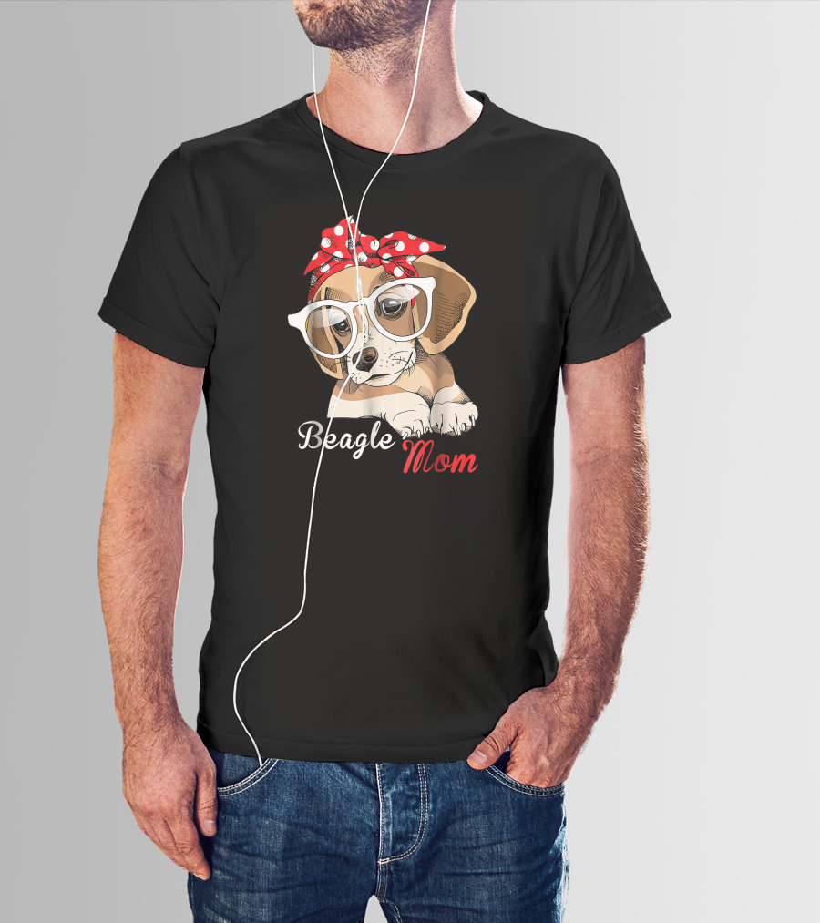 Beagle Mom Cute Beagle Dog With Glasses And Red Polka Dot Bow T-Shirt
