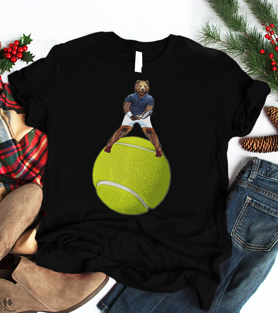 Bear Balancing On Tennis Ball By Behrbone Mens T-Shirt