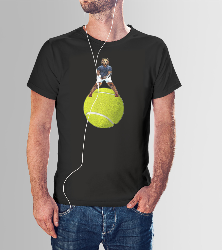 Bear Balancing On Tennis Ball By Behrbone Mens T-Shirt