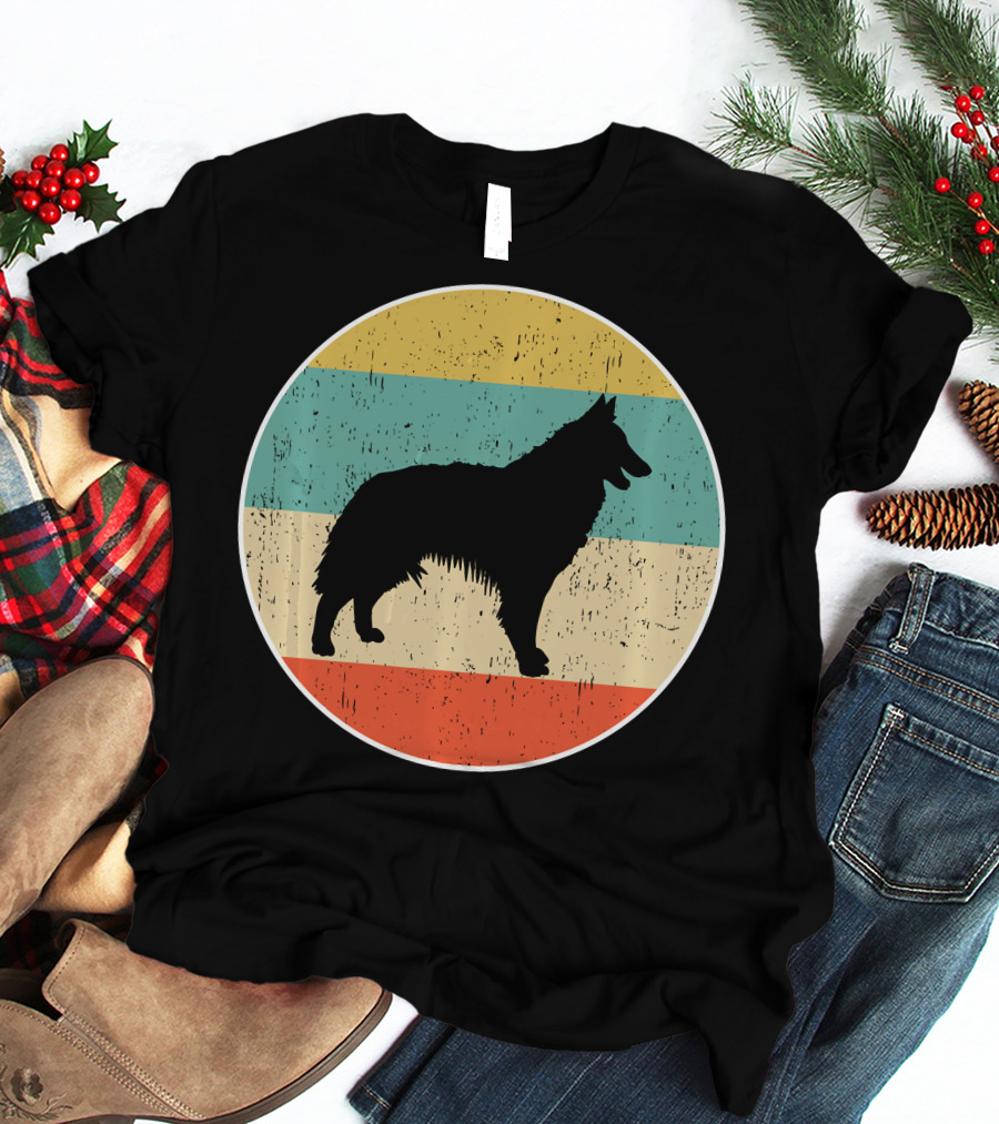 Belgian Tervuren Dog Vintage Silhouette Retro Stripes T-Shirt