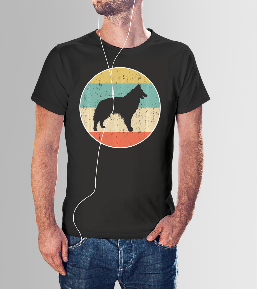 Belgian Tervuren Dog Vintage Silhouette Retro Stripes T-Shirt