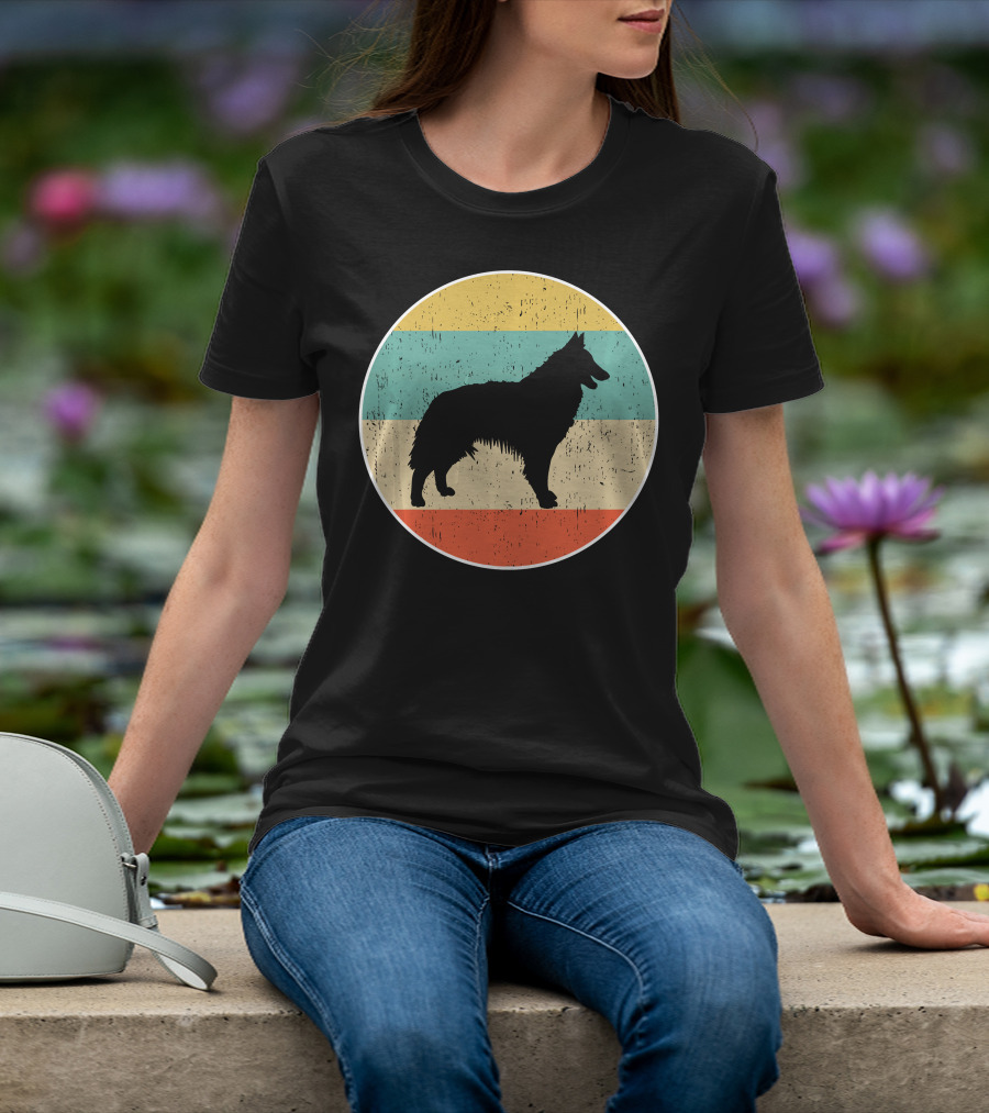 Belgian Tervuren Dog Vintage Silhouette Retro Stripes T-Shirt