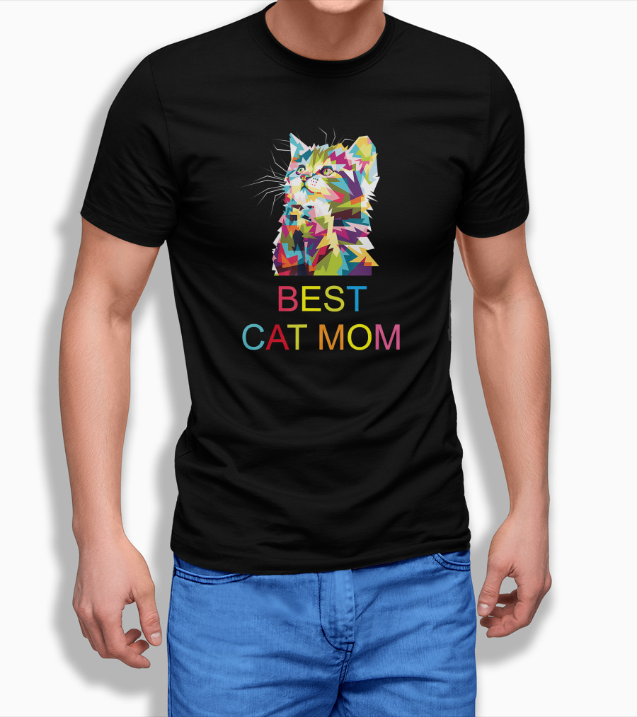 Best Cat Mom Ever Cute Cat Lady Colorful Geometric Kitten T-Shirt