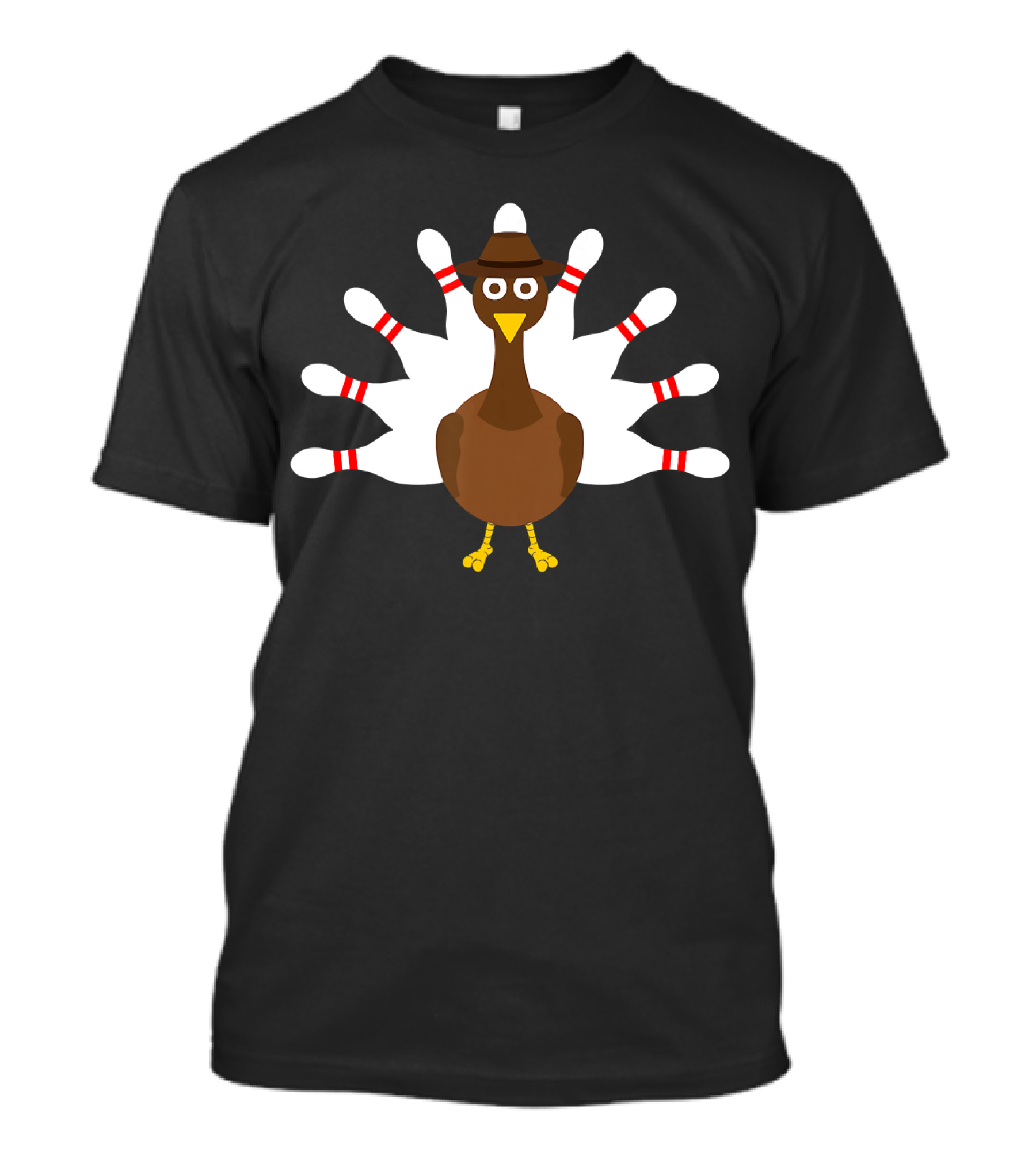 Turkey Bowling Bowler With Hat And Pin Feathers T-Shirt