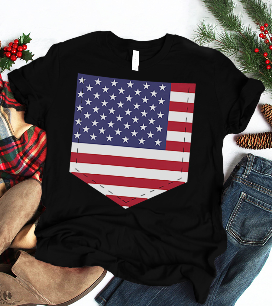 United States Flag Pattern Pocket T-Shirt