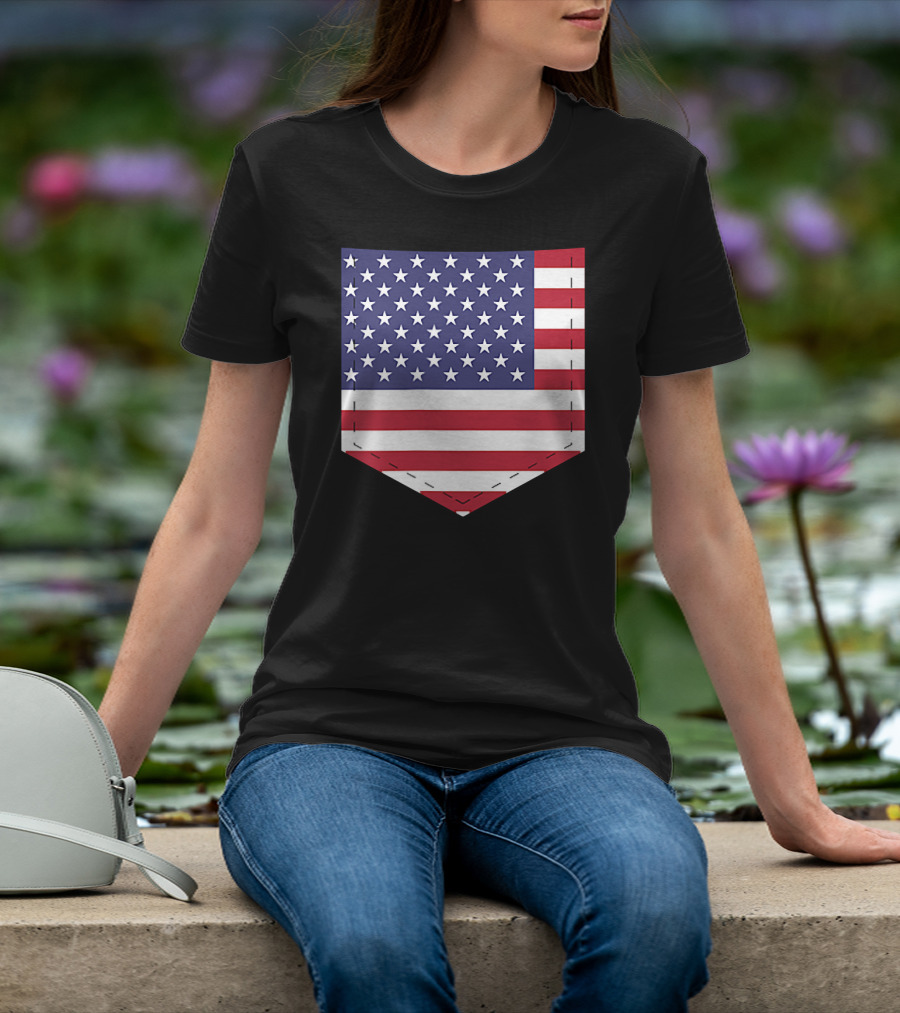 United States Flag Pattern Pocket T-Shirt