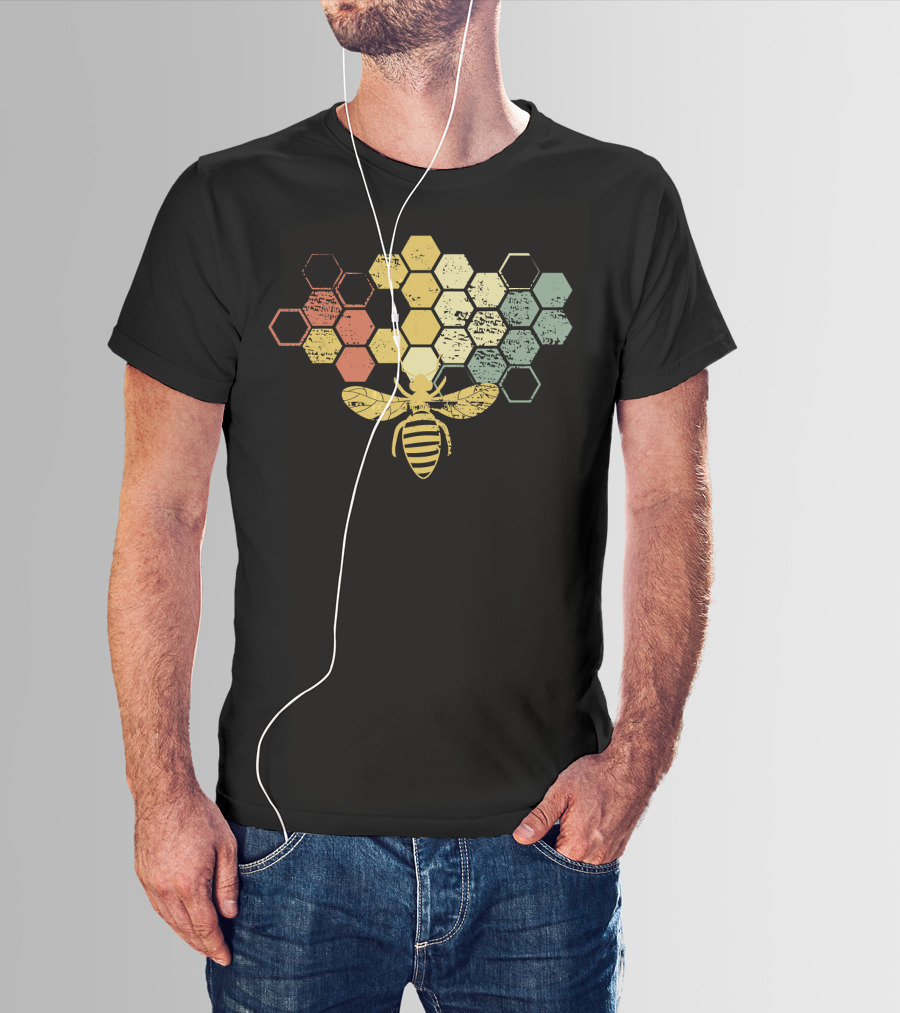 Vintage Beekeeper Honey Bee Retro Hexagonal Honeycomb T-Shirt