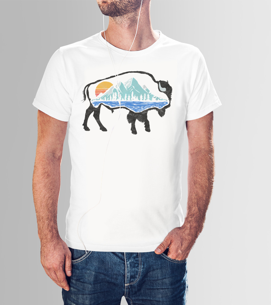 Vintage National Park Landscape Bison Mountain Sunset T-Shirt