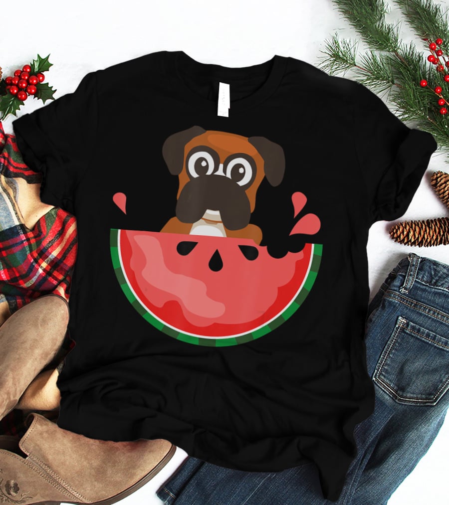 Watermelon With Boxer Summer Vacation Dog T-Shirt