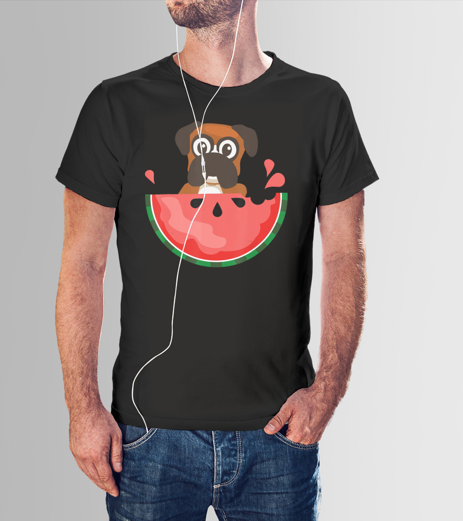 Watermelon With Boxer Summer Vacation Dog T-Shirt