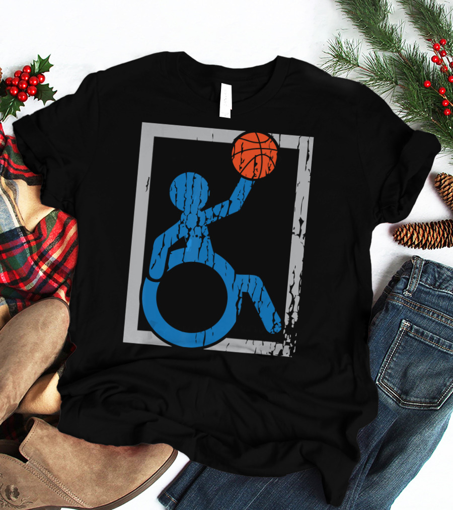 Wheelchair Basketball Icon Blue Figure With Orange Ball T-Shirt