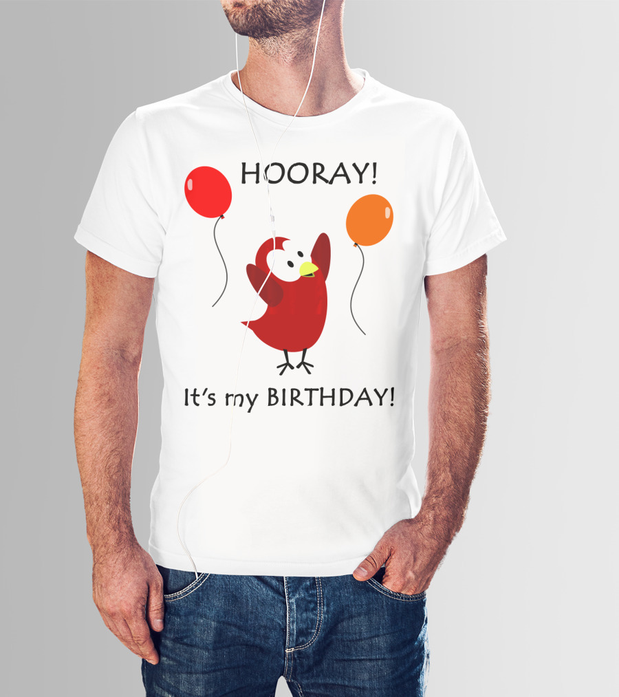 Hooray It's My Birthday Sammy Bird With Red And Orange Balloons T-Shirt