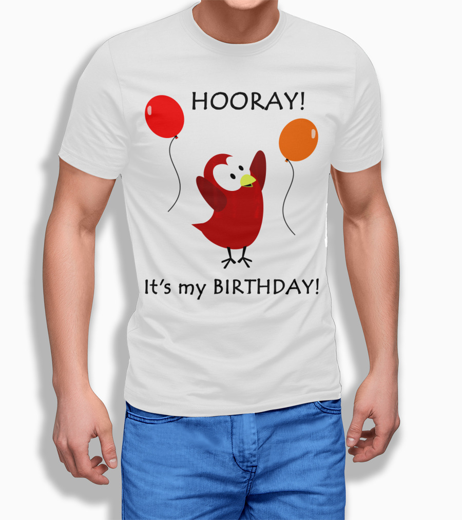 Hooray It's My Birthday Sammy Bird With Red And Orange Balloons T-Shirt