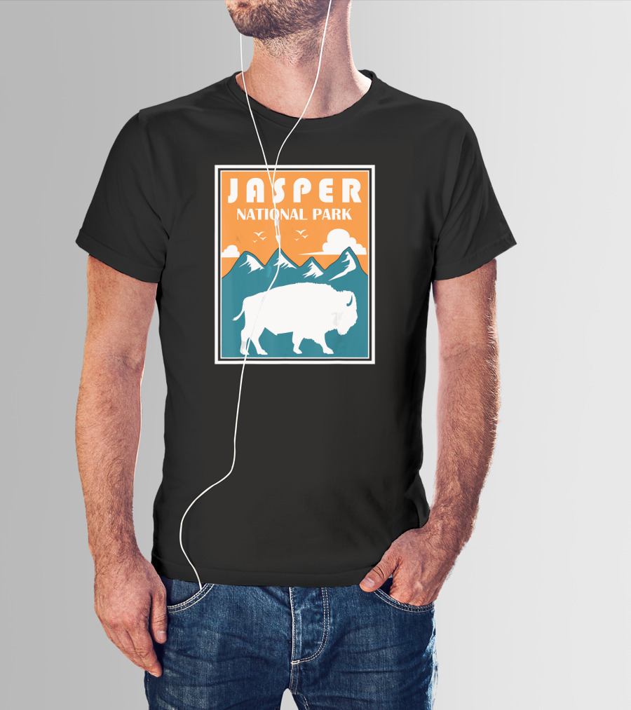 Jasper National Park Canada Bison Silhouette Mountains T-Shirt