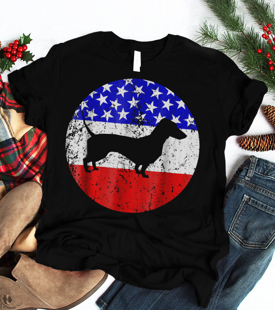 American Flag Dachshund Silhouette T-Shirt