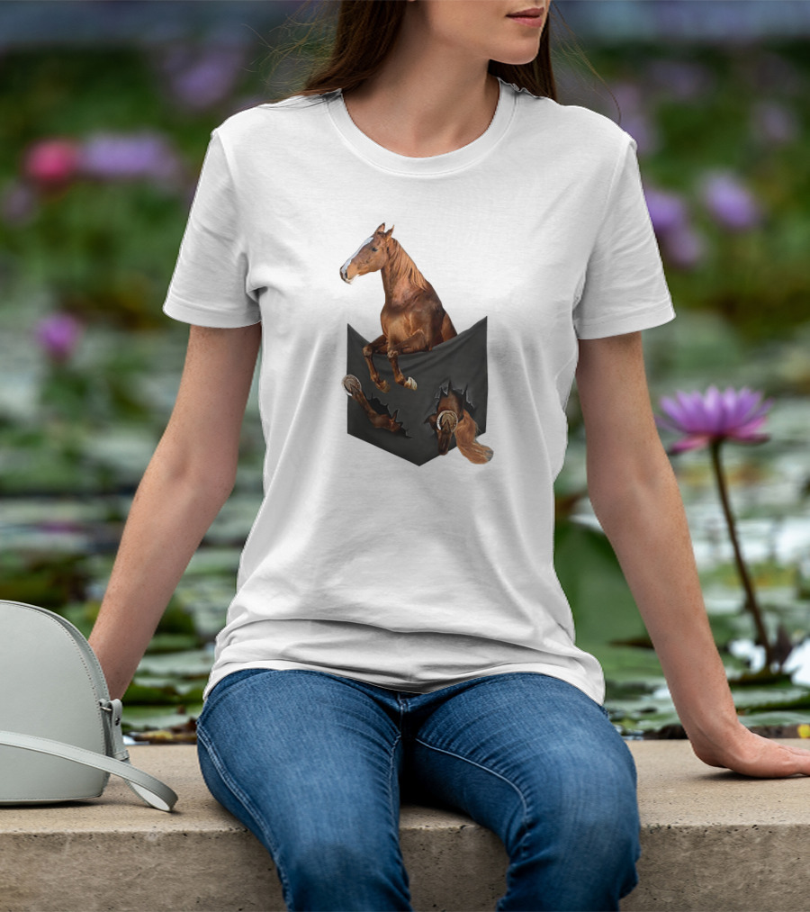 American Saddlebred Horse Emerging From Pocket Optical Illusion T-Shirt