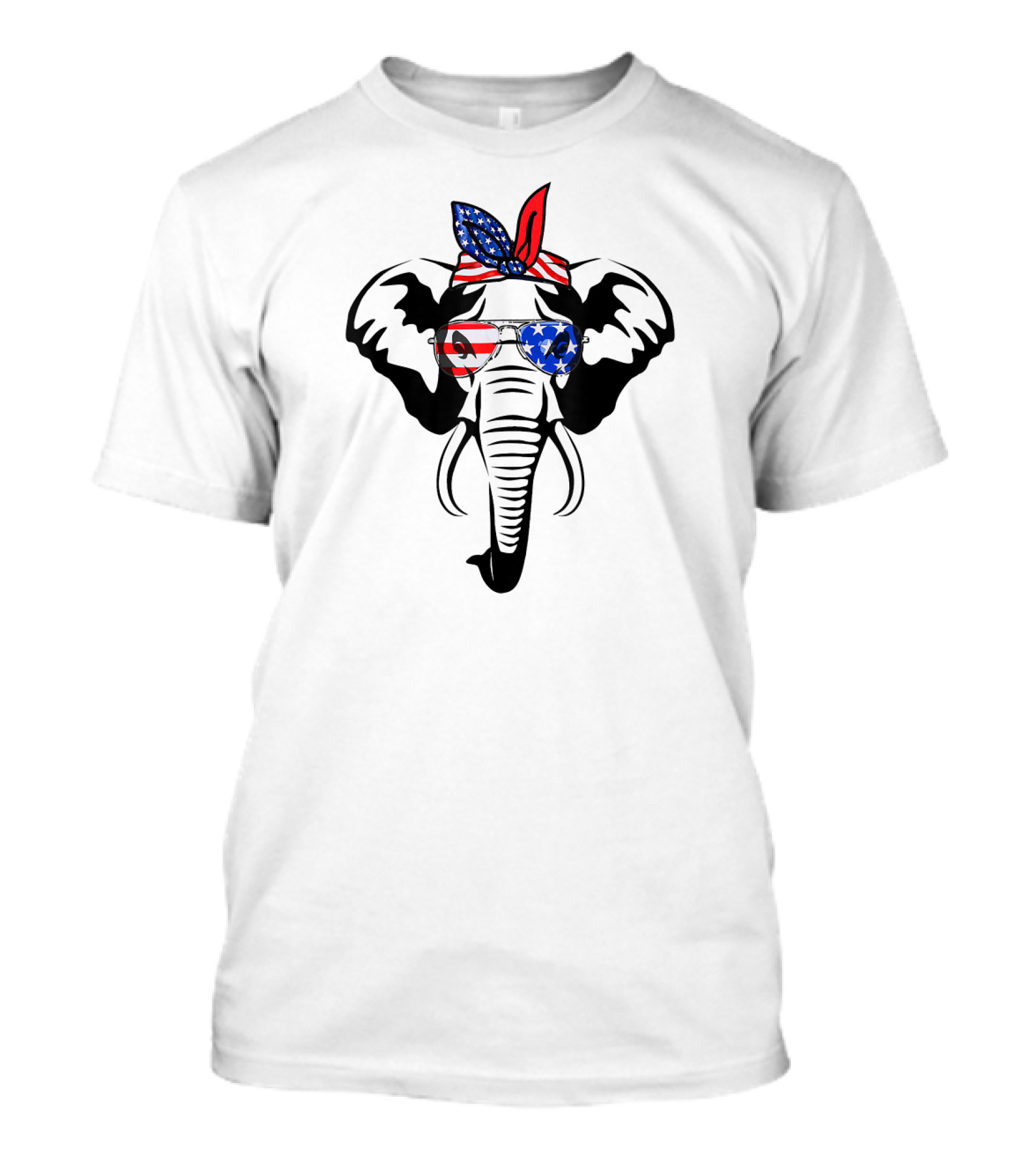 Elephant Wearing American Flag Glasses And Bandana T-Shirt