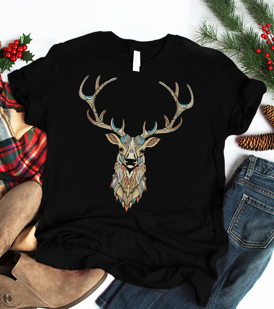 Elk Head Face Artistic Colorful T-Shirt
