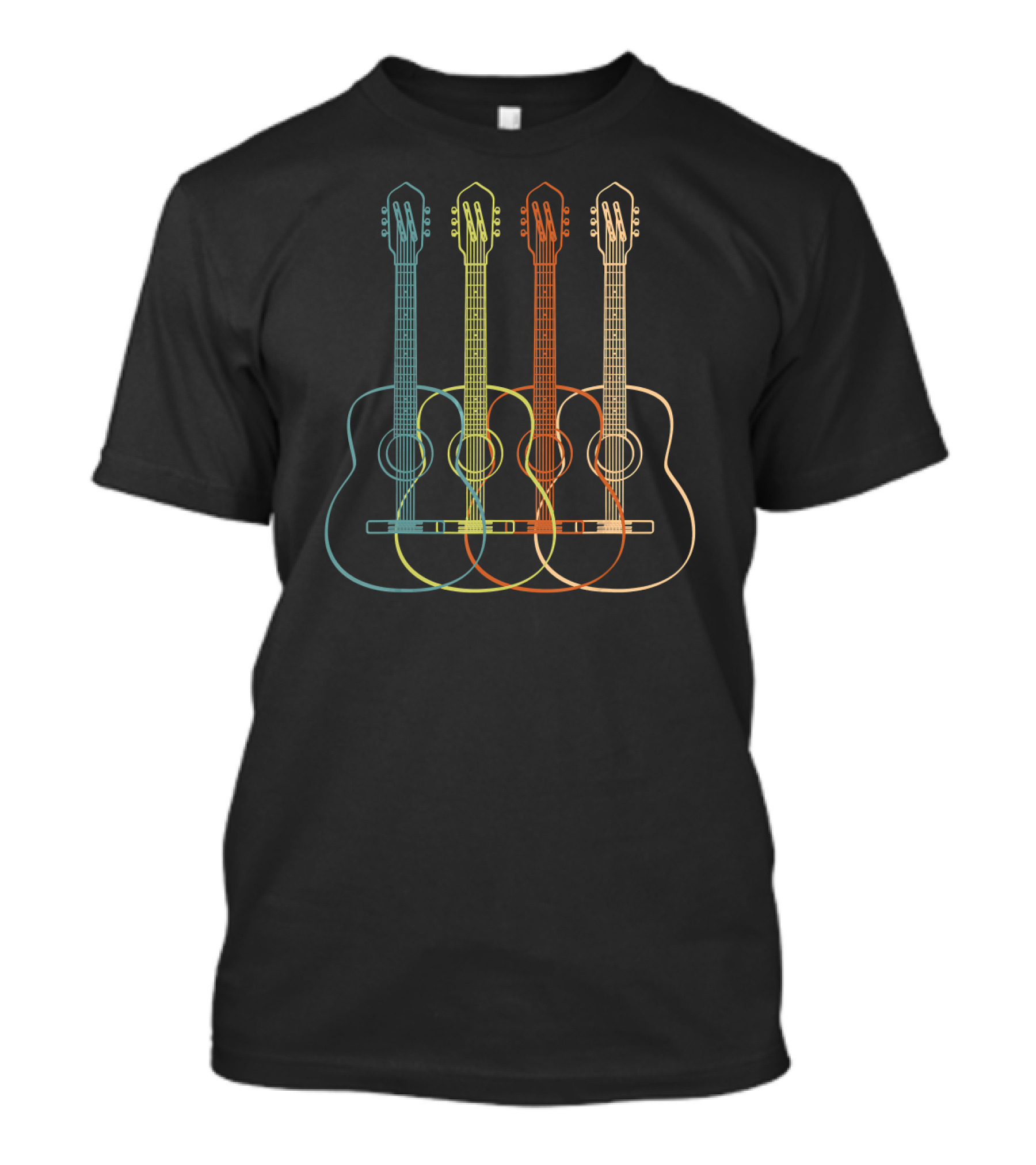 Acoustic Guitar Neon Line Art Quartet T-Shirt