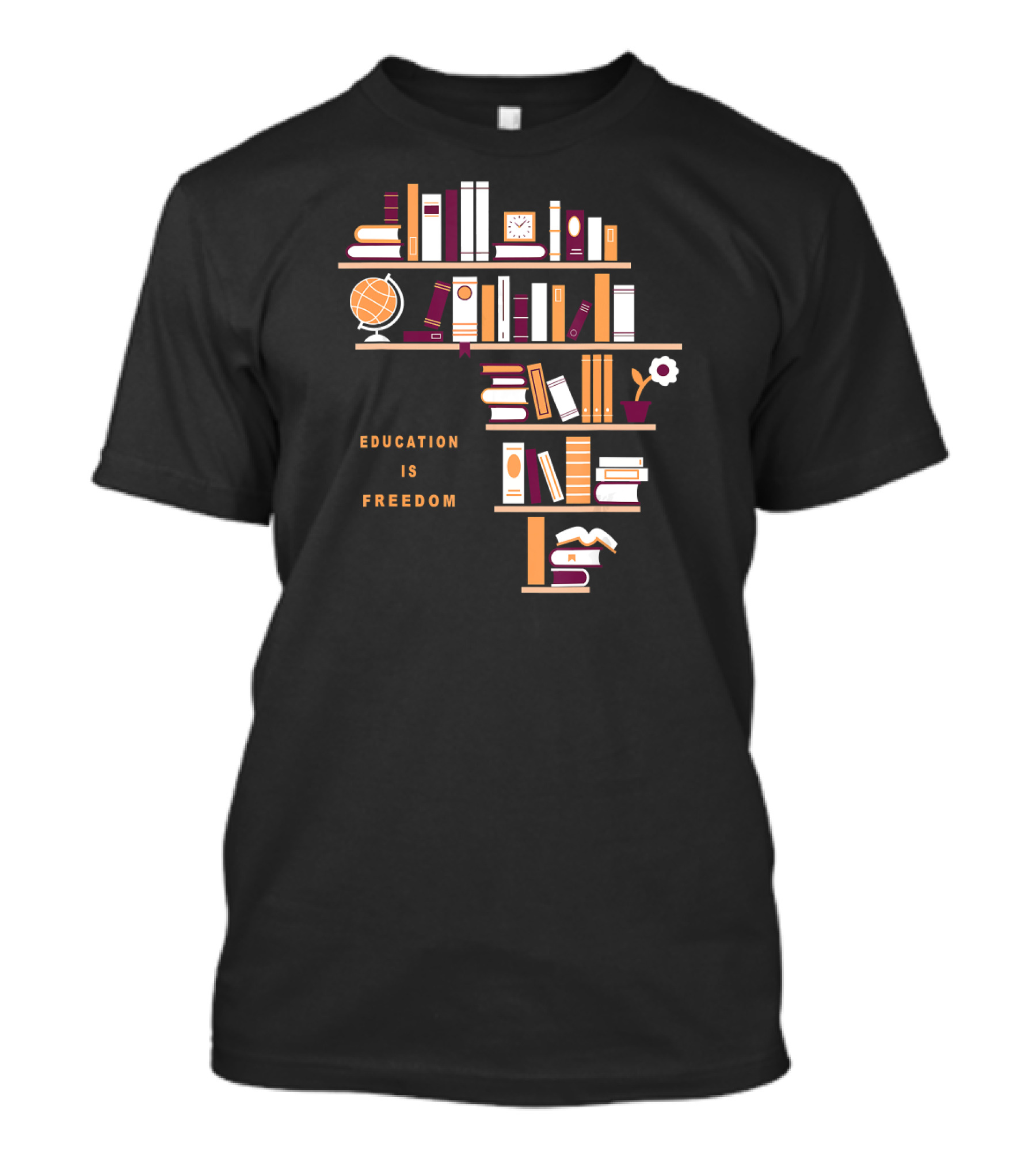Africa Education Is Freedom Book Shelf Library Globe T-Shirt