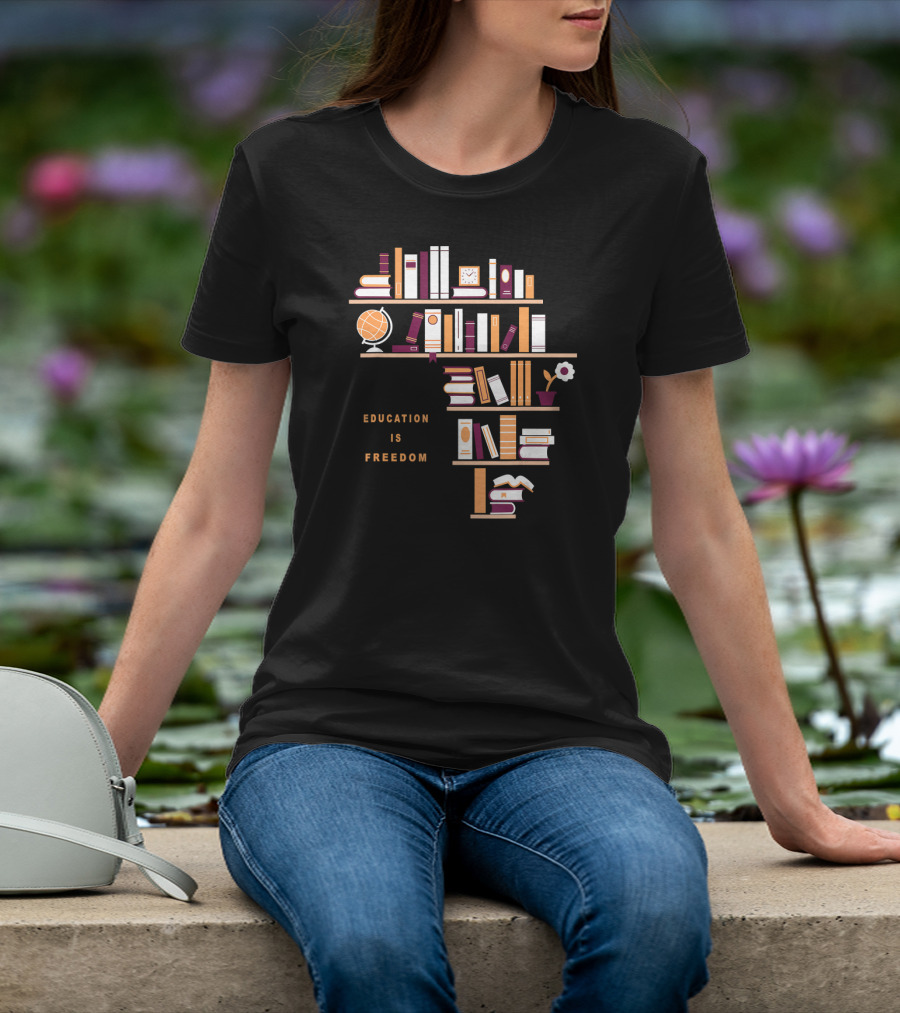 Africa Education Is Freedom Book Shelf Library Globe T-Shirt