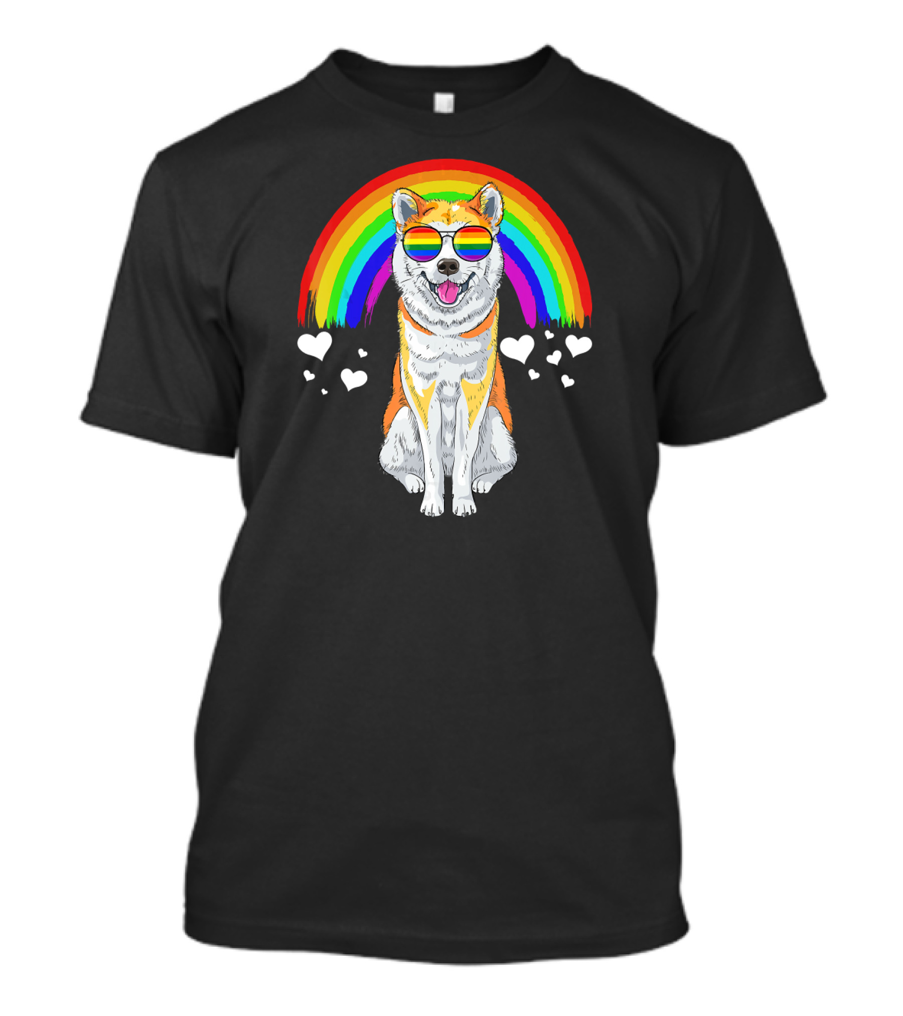Akita Inu Rainbow Pride Sunglasses Hearts T-Shirt