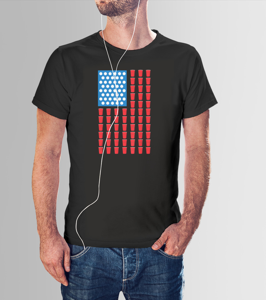 American Flag Beer Pong Red Cup Pattern Patriotic Party T-Shirt