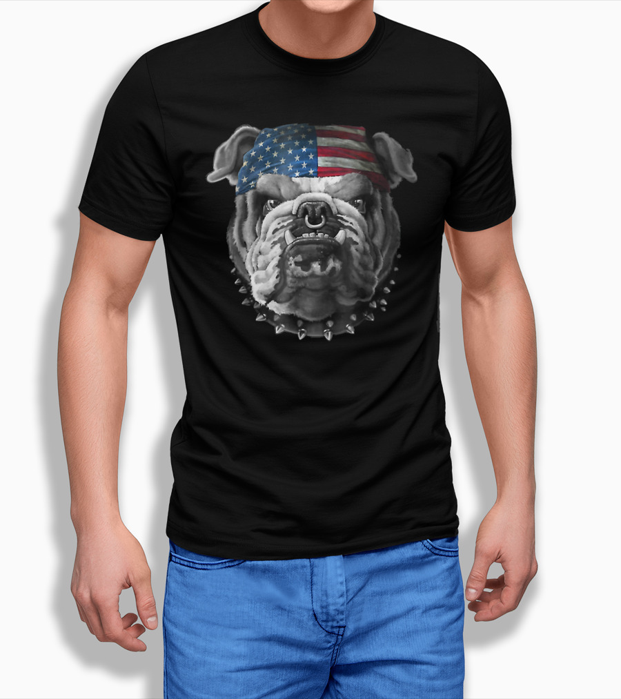 American Bulldog Bandana USA Flag Spike Collar T-Shirt