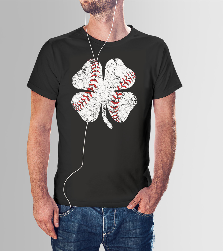 Baseball St Patricks Day Clover Stitching T-Shirt